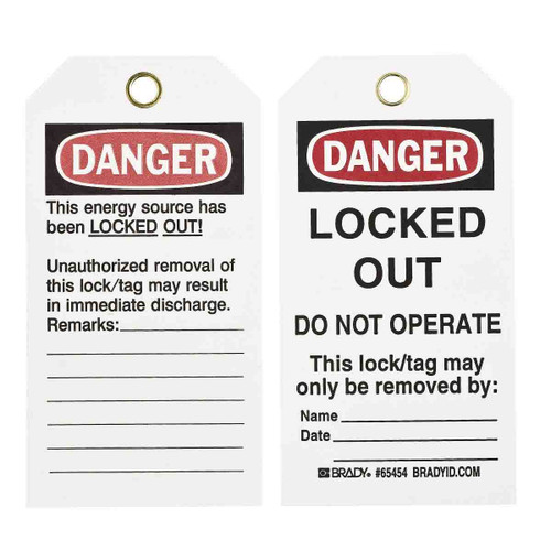 65454 Brady Lockout Tags, DANGER DO NOT OPERATE, Non-laminated Paper, 25/pack
