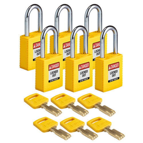 NYL-RED-38ST-KD Brady SafeKey Nylon Lockout Padlocks with Steel Shackle, Keyed Different, Multiple Color Options