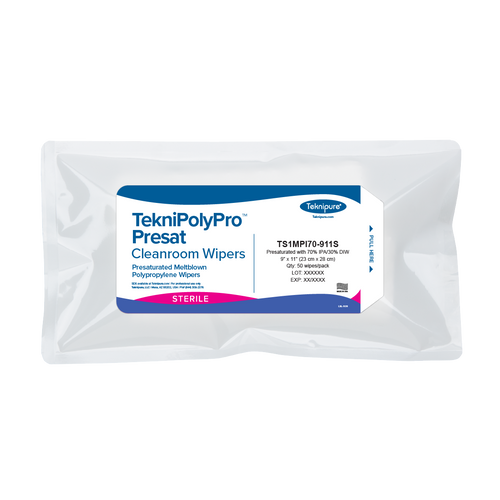 TekniPolyPro Presat Sterile 70% IPA Polypropylene Cleanroom Wipe, 9 x 11 in.