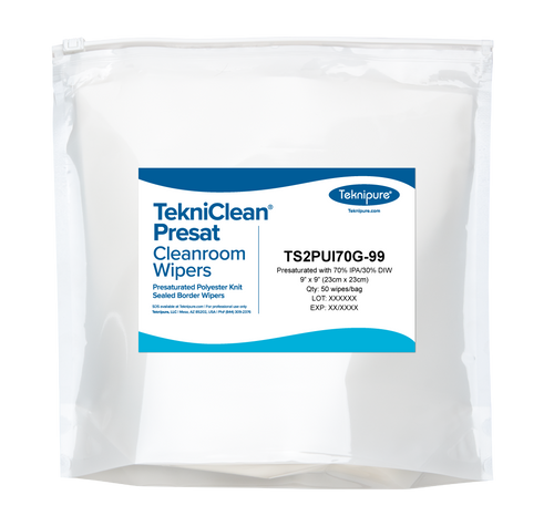 TekniSat 70% IPA Polyester Cleanroom Wipe, 9 x 9 in., Slider Gussett Bag