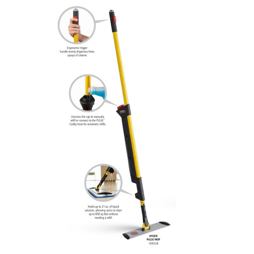 Rubbermaid® Commercial HYGEN™ Pulse Microfiber Spray Mop System, 17 Wide  Microfiber Head, 52 Black Plastic Handle