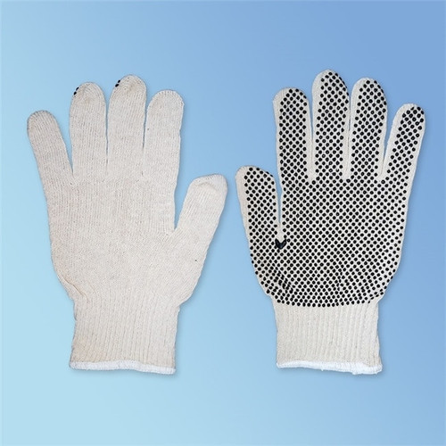 RW Base White Poly-Cotton Medium Work Glove - with Black PVC Dots - 9 x 5  1/2 - 6 count box