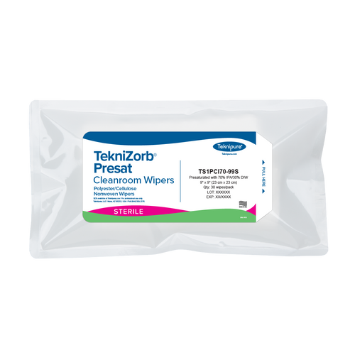  TekniZorb® Presat Sterile Polyester/Cellulose Nonwoven Cleanroom Wiper, 70% IPA, 9″x 9″