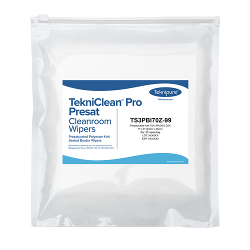 TekniClean® Pro Presat Polyester Knit Wiper, Sealed Border, 70% IPA, 9″x 9″