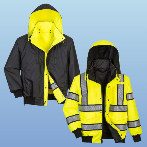 UH449YBR Portwest UH449 Class 3 Hi-Vis Reversible Bomber Jacket, ea