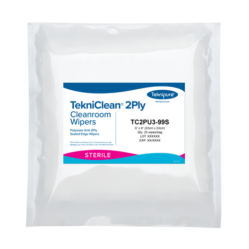 TekniClean® 2Ply Sterile Polyester Knit Wiper, Sealed Edge, 9″x9″