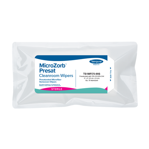 MicroZorb™ Presat Sterile Microfiber Nonwoven Cleanroom Wipers, 70% IPA, 9″x9″