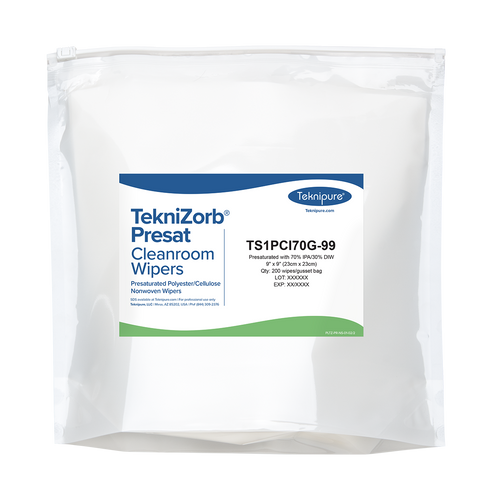 TekniZorb® Presat Polyester/Cellulose Nonwoven Cleanroom Wiper, 70% IPA, 9″x 9″