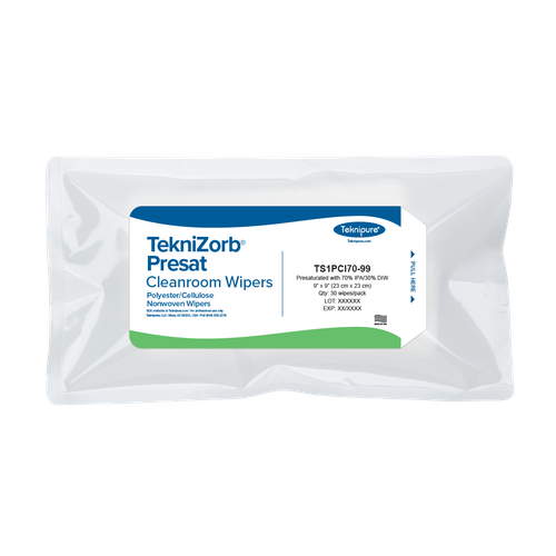 TekniZorb® Presat Polyester/Cellulose Nonwoven Wiper, 70% IPA, 9″x 9″, peel and reseal
