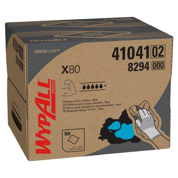41041 Wypall X80 HydroKnit Wipes, 12.5 x 16.8 in., BRAG Box, 160/box