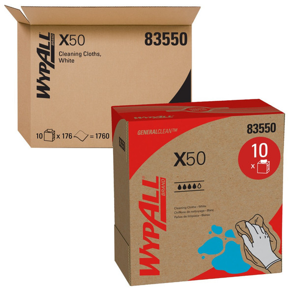  KCC83550  Wypall X50 White Wipes, 9.1 x 12.5 in., 10 boxes/case