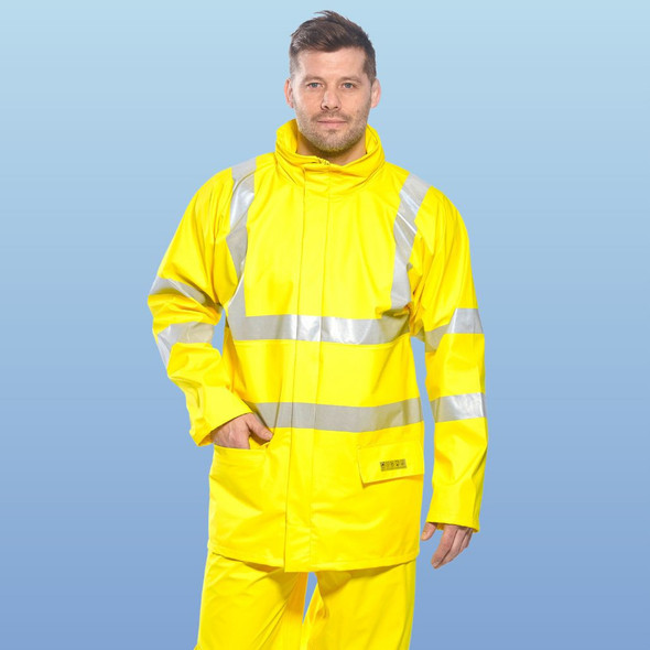  FR41YERL Portwest FR41 Sealtex Flame Resistant Hi-Vis Lime Rain Jacket