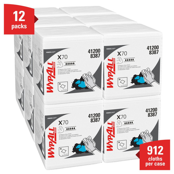  15400425 Wypall X70 1/4-Fold White Wipes, 12.5 x 12 in., 12 packs/case