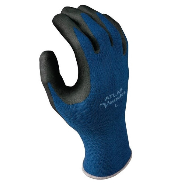 Atlas Glove 380 Showa Atlas 380 Nitrile Foam Coated Grip Glove, Black/Blue, 12/pair