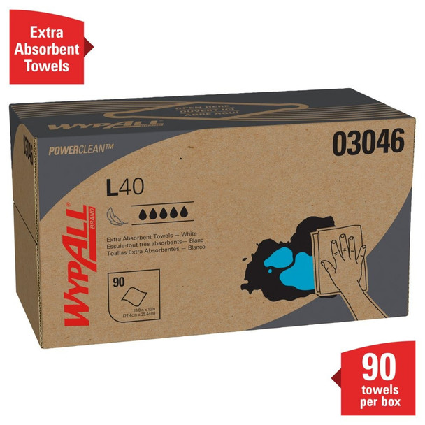  3046 Wypall L40 White Wipes, 10.8 x 10 in., Dispenser Box, 9 boxes/case