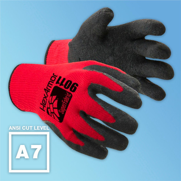 9011 HexArmor 9011 Puncture and Cut Resistant Latex Coated Glove, Red/Black, 1/pair