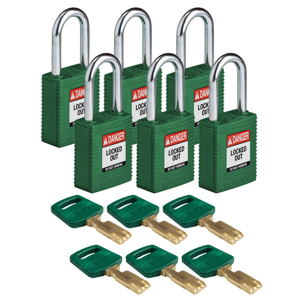 NYL-RED-38ST-KD Brady SafeKey Nylon Lockout Padlocks with Steel Shackle, Keyed Different, Multiple Color Options