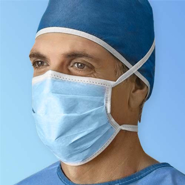 Medline Standard Polypropylene Surgical Face Masks with Ties, Blue, 50/box
