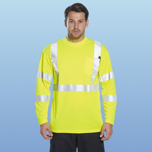  S191 Portwest S191 Long Sleeve Safety T-Shirt, Yellow or Orange
