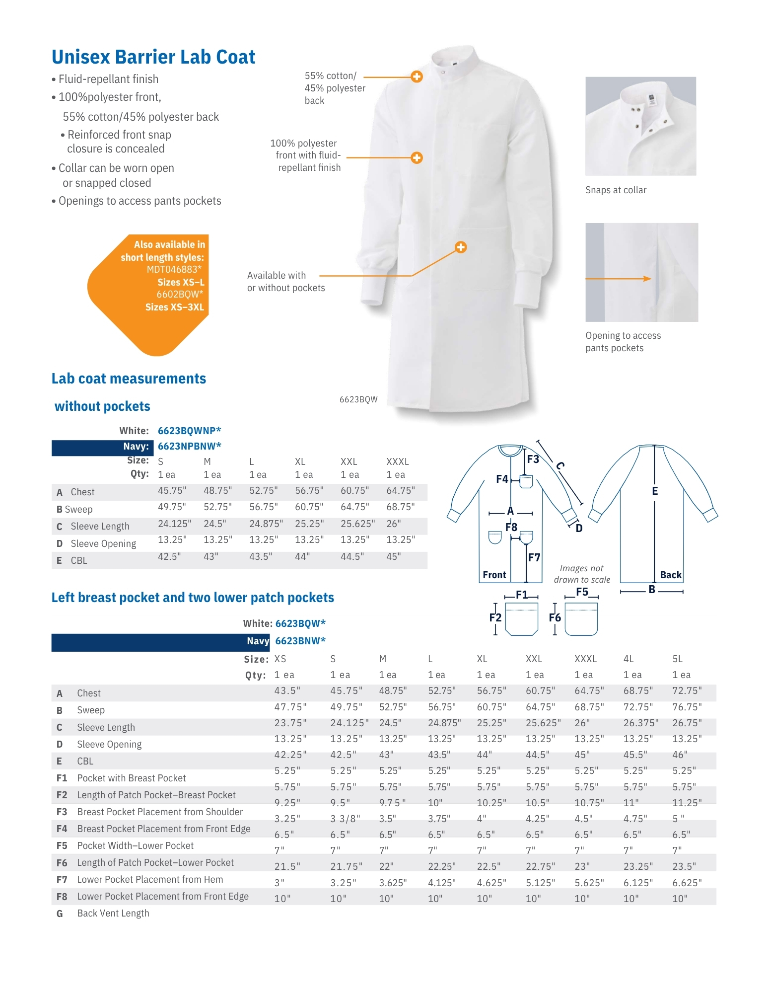 Medline White Unisex Fluid-Resistant Barrier Lab Coat with 3 Pockets