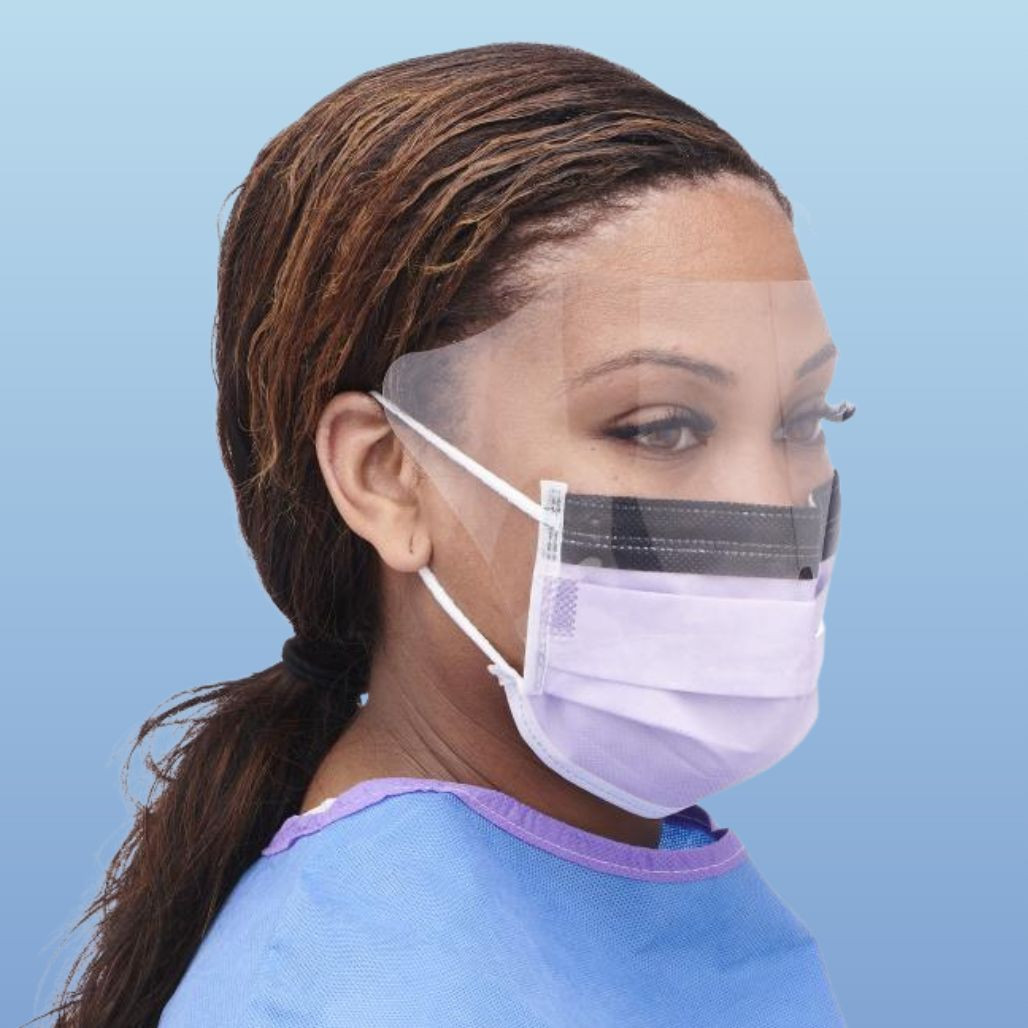 Medline Fluid-Resistant Face Mask with Eyeshield NON27410EL