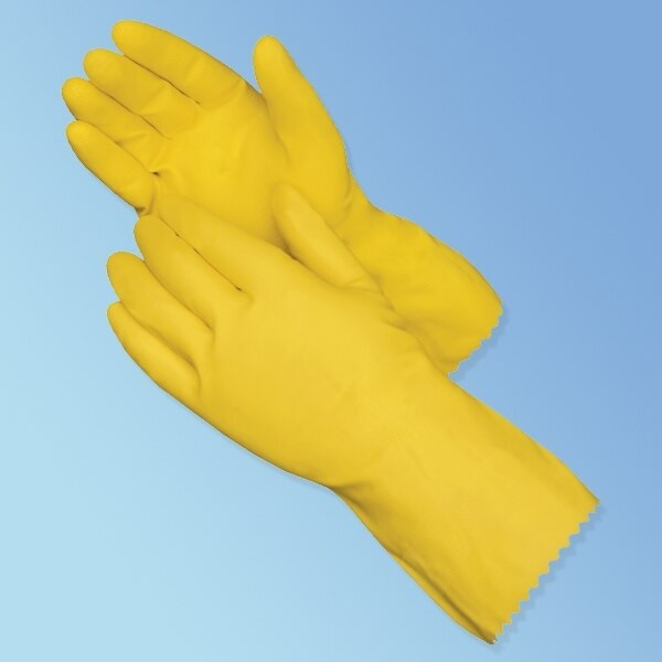 12 in. Yellow Flock-Lined Latex Rubber Gloves, 18 mils