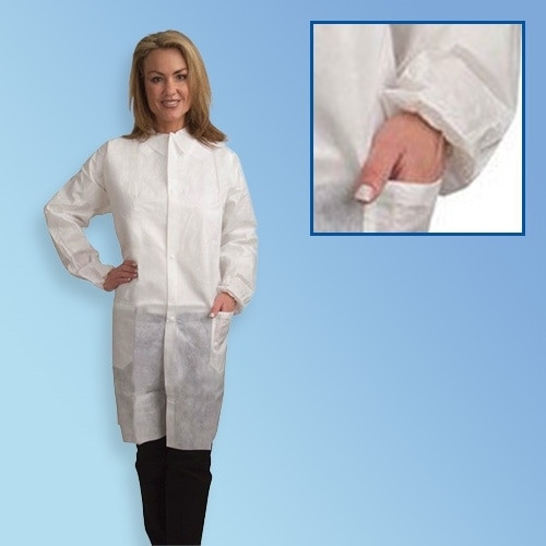 Global Industrial™ Disposable Polypropylene Lab Coat Knit Wrist