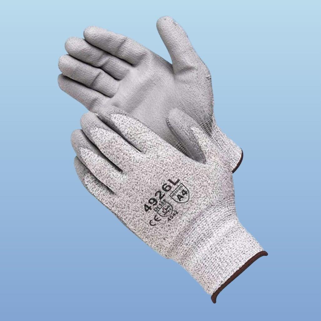 Advance ANSI A4 Level 4 Cut Resistant 13 Gauge HPPE Glove with Grey  Polyurethane Coating - 12 Pairs