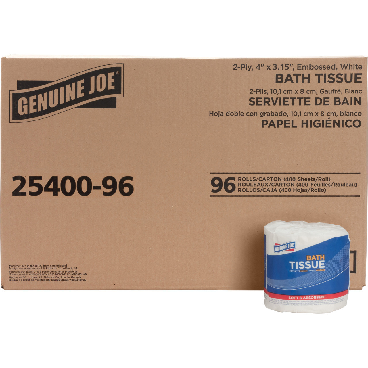 Genuine Joe 2-Ply Toilet Tissue, 400/roll, 96/case