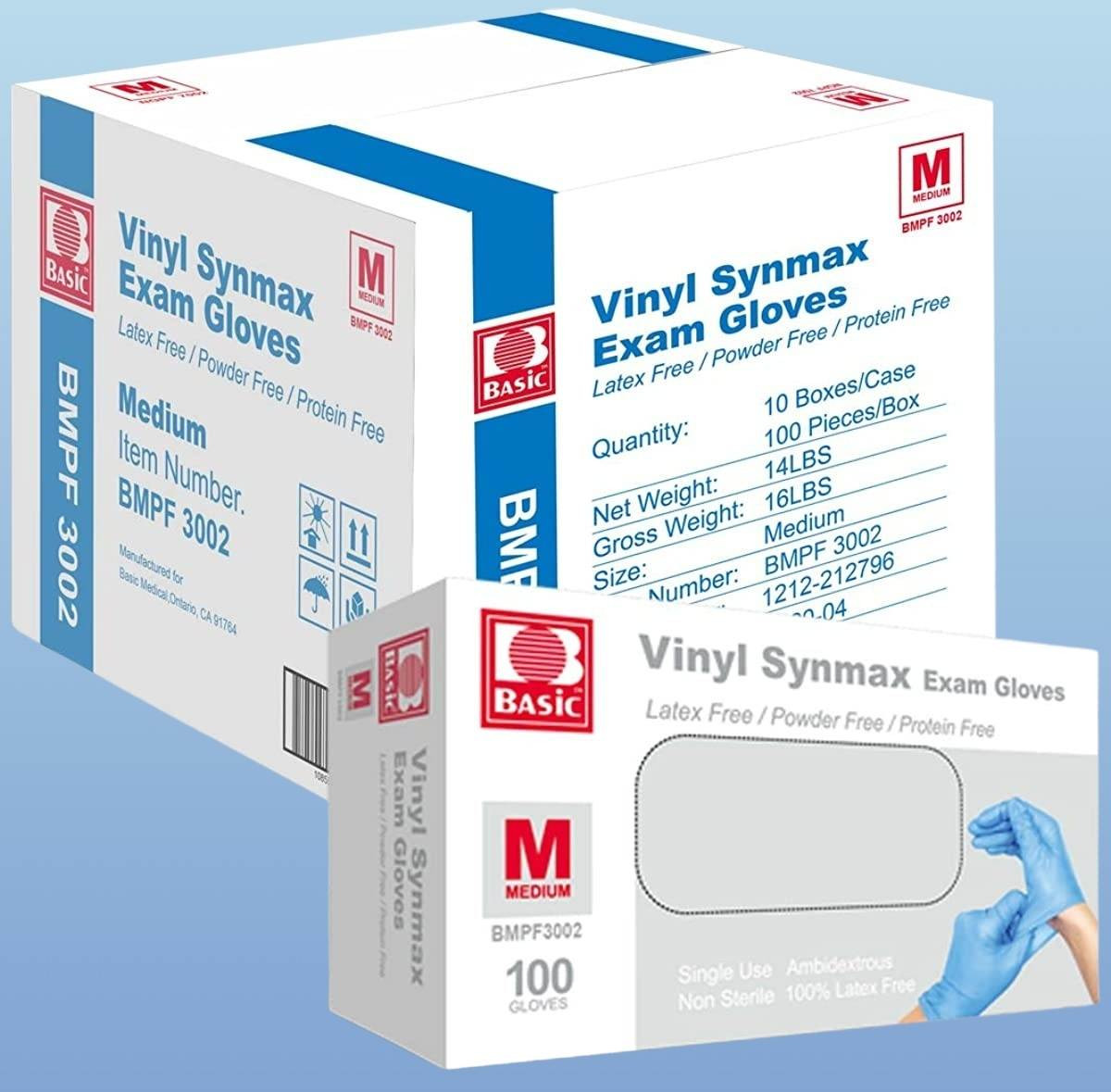 Basic Medical Synmax Vinyl Blue Exam Gloves, mil, 100/box