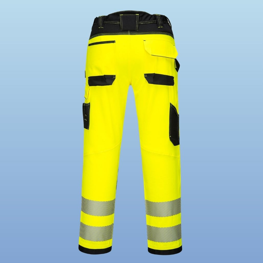 blue work pants with reflective stripes