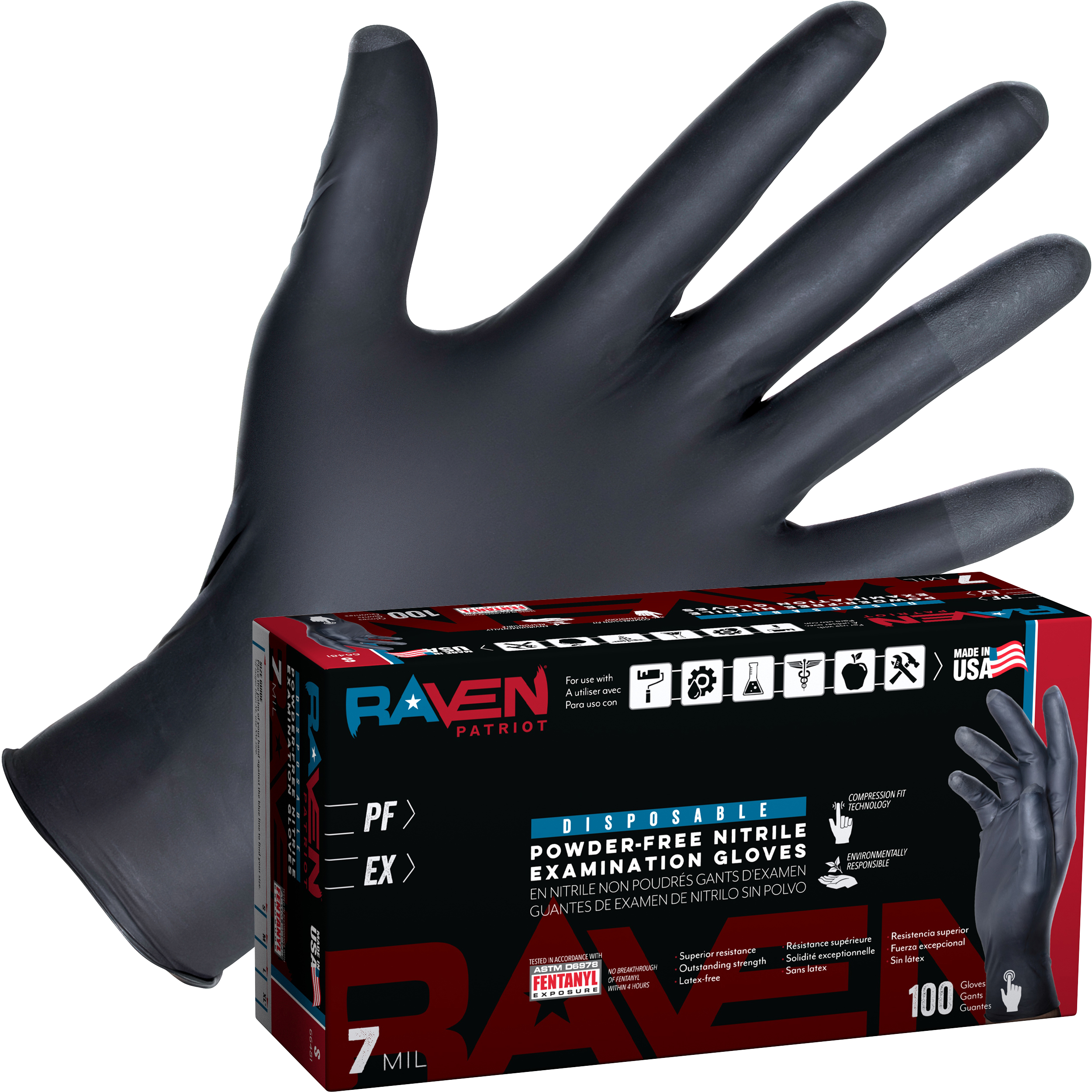 Made in USA Raven Patriot Black Nitrile Gloves