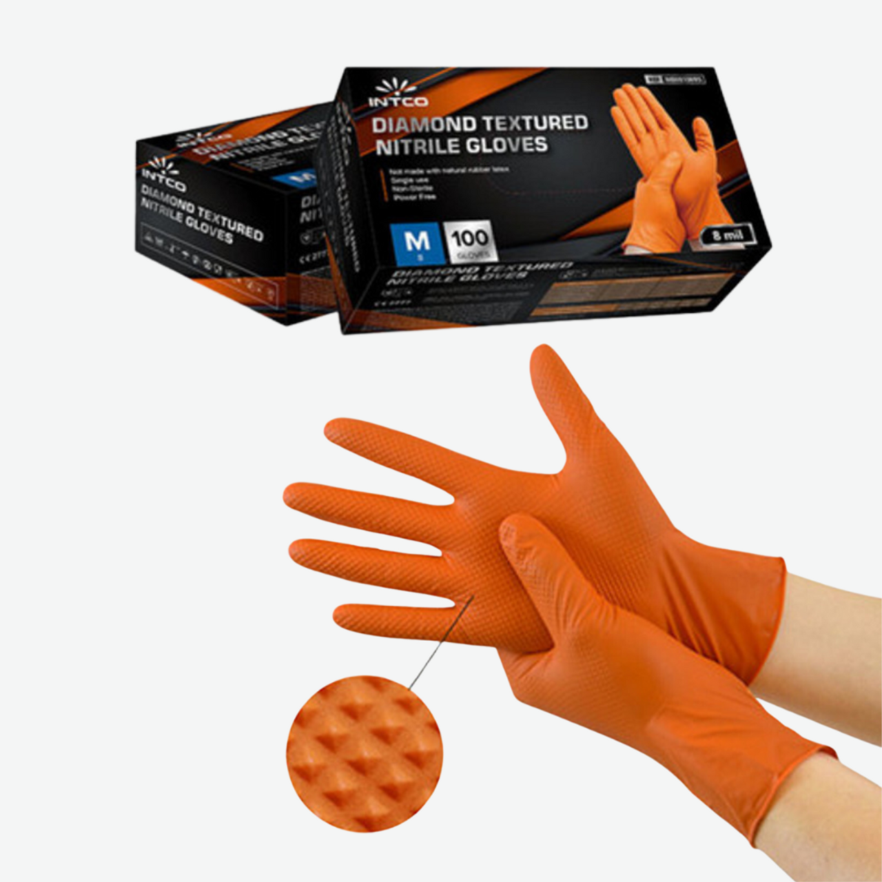 8 mil Orange Diamond Textured Nitrile Gloves - Harmony Lab & Safety