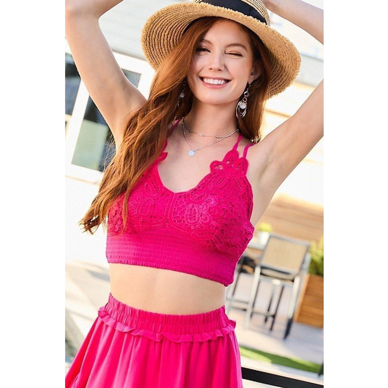 Look At That Lace Crop Bra Top FUCHSIA