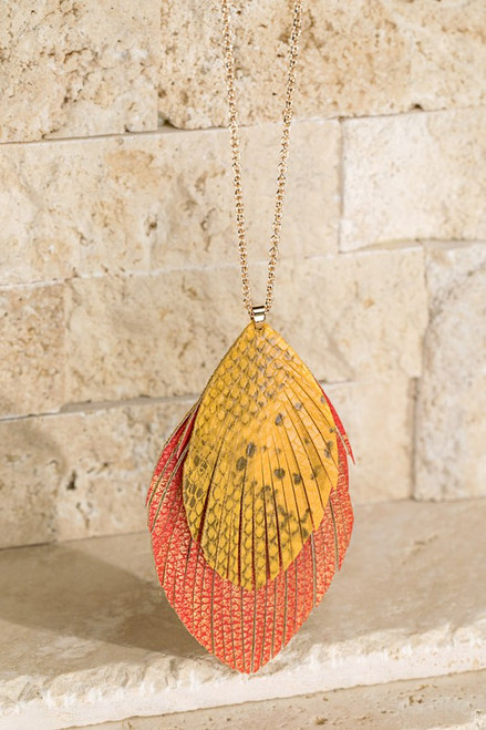 Feather Me Up Necklace in Mustard
