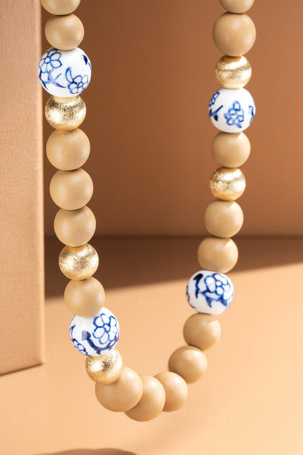 Flaunt It Floral Ceramic and Wood Bead Necklace