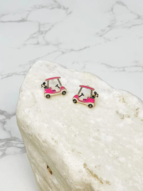 Pink Golf Cart Earrings
