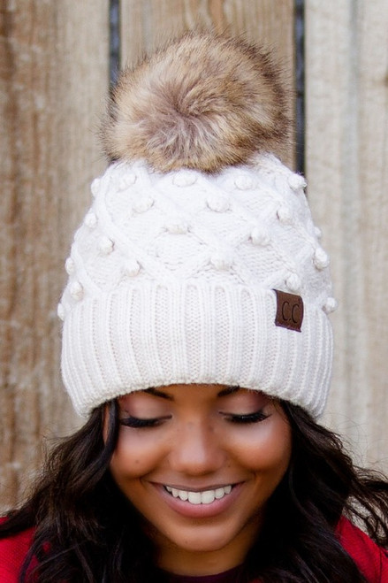 Pom Pom Perfection CC Beanie in Ivory