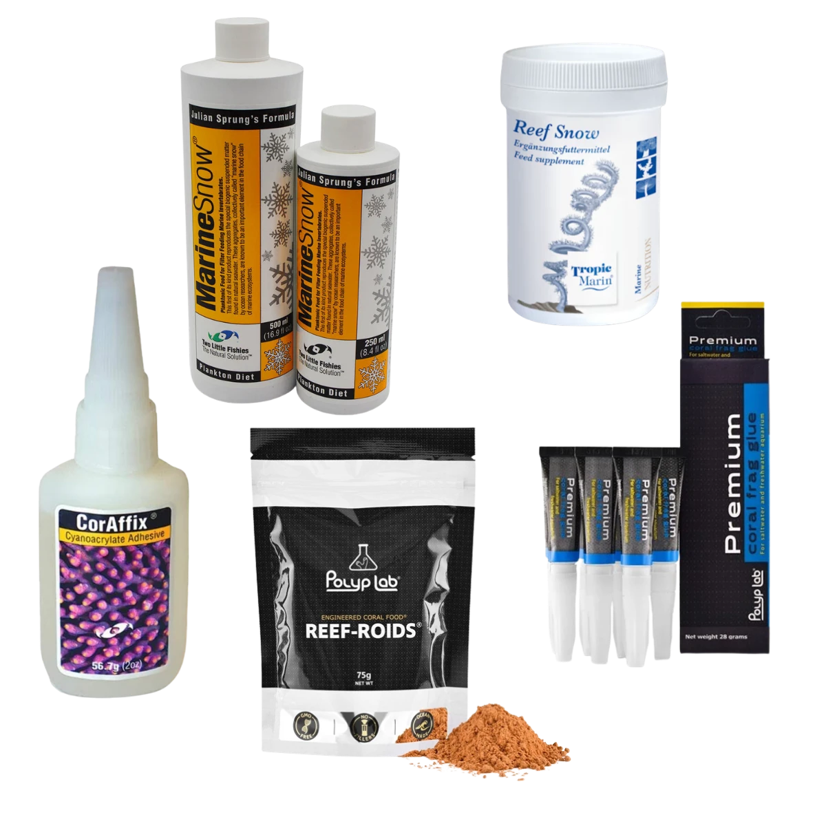 Coral foods, glue and additives