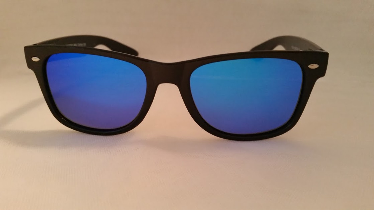 Sunglasses Blue Mirror Black Frame UV400 Lens Men's Women's Retro Vintage |  eBay