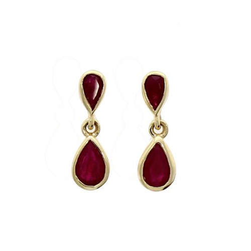 drop earrings, pear-shape, ruby, rub-over, 9ct yellow gold, 03-20-331