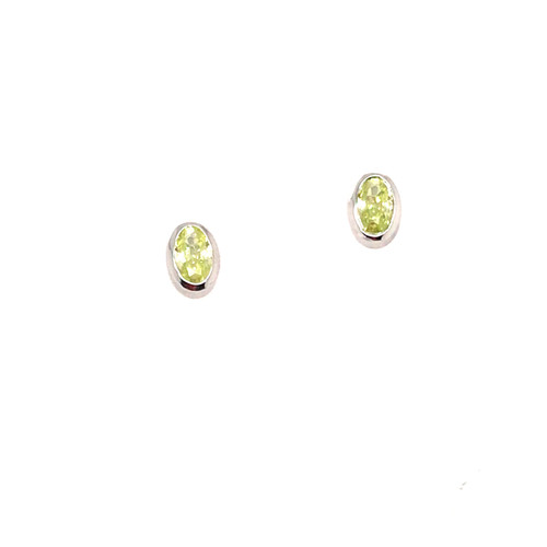 silver, peridot, stud earrings, simple, elegant, classic, rubover oval AE3576PEZ/R