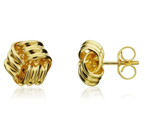 9ct yellow gold ribbed knot stud earrings with post and butterfly.  10-01-158