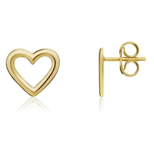 9ct yellow gold open heart stud earrings with post and butterfly.  10-01-255