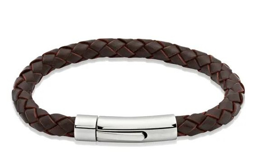 Unique and Co., Men's, Dark Brown, Leather, Stainless Steel Clasp, Bracelet - A40DB