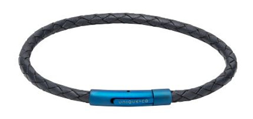 Unique and Co., Men's, navy, Leather, Stainless Steel Clasp, blue IP plate, Bracelet - B503NV/19CM/21CM