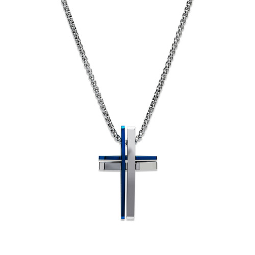 Unique & co., Men's, Stainless Steel Chain, blue ip plating, Cross Necklace, Pendant, Stylish,  - AN-114/50cm