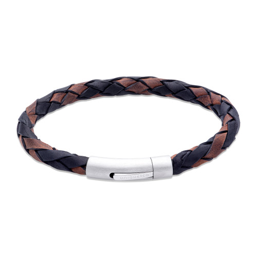Unique & co., Men's, Leather, black and Brown, Stainless Steel Clasp, Bracelet - B531BD