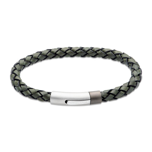 Unique & co., Men's, Leather, dark green, Stainless Steel Clasp, Bracelet - B532DG/21CM