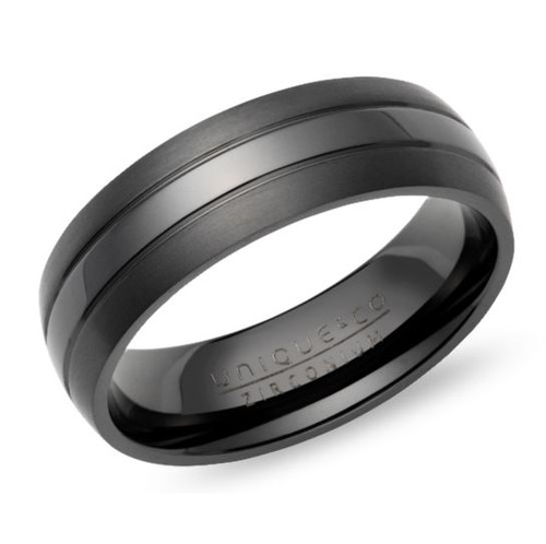 Unique & co., Men's, zirconium, wedding band, black, 7mm Ring - ZR-3